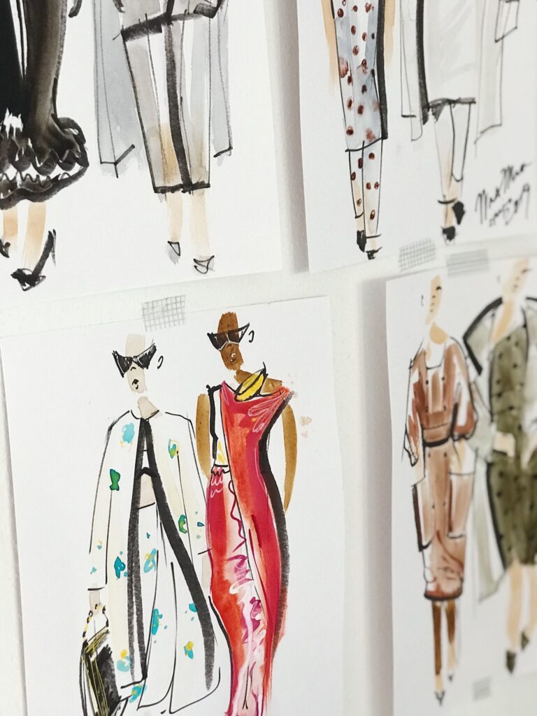 Fabric and garments in the fashion atelier