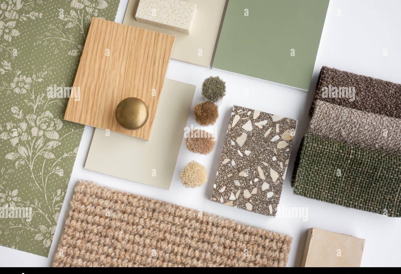 Interior design studio with material samples and drawings